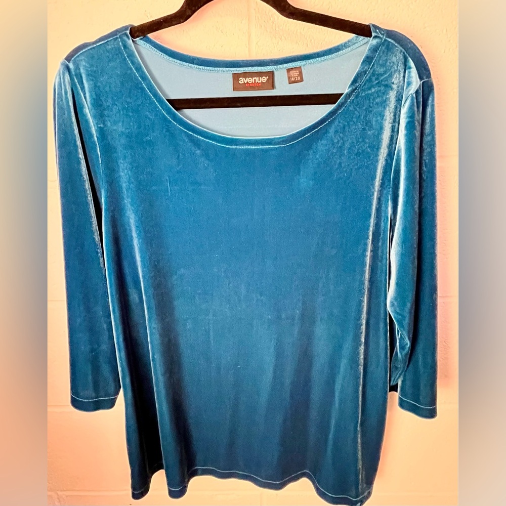 Avenue Women's Teal Velvet Long Sleeve Top